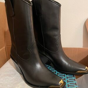 Tory Burch NIB Western Mid Black Leather Boots | 8M